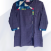 Navy blue cotton kurta with indigo print & thread work- front view
