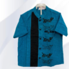 Turquoise blue & black hand block printed cotton shirt- front view