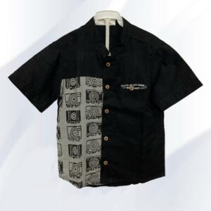 Black and ash hand block printed cotton shirt- front view