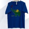 Blue cotton T-shirt for boys and girls with green and yellow elephant applique and embroidery- front view