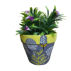 Lime Yellow and Grey Earthen Plant Pots with Tree Designs- Image with plants